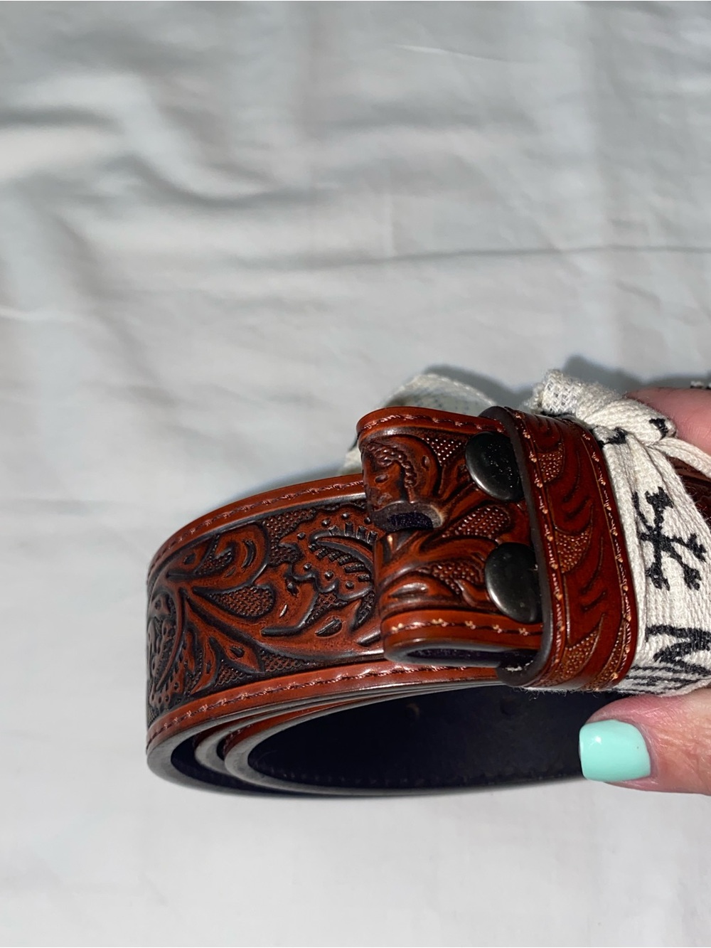 Men’s Tooled Leather Western Belt in Brown- No buckle and no size.